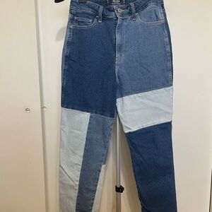 Hollister Blue Patchwork Straight Leg Jeans